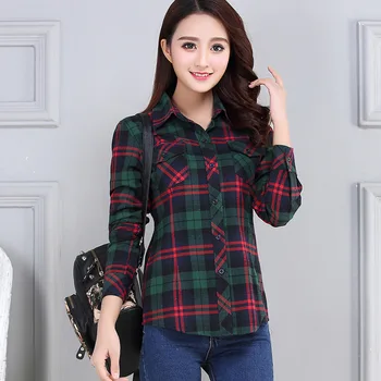 PEONFLY 2019 New Vintage Plaid Blouses Shirt Cage Female Long Sleeve Casual Slim Women Plus Size Shirt Office Lady Върховете Red
