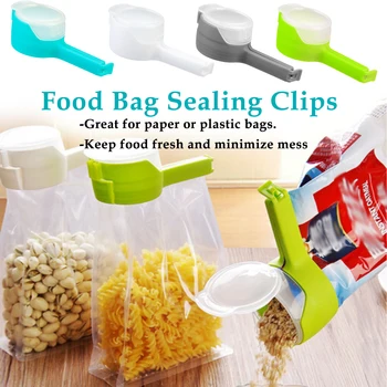 4 бр пластмасов пакет от мерки и теглилки печат се изсипва чанта за съхранение на храна клип храна запечатване клип ефект стяга кухненски инструменти