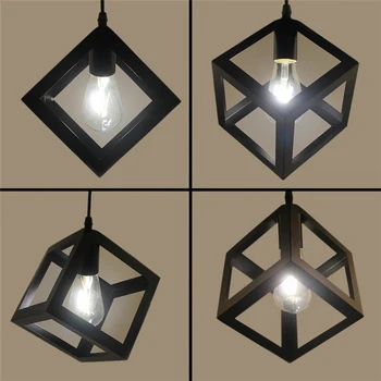 Nordic геометричен стил куб желязо окачен тавана лампа, Лампа за лампа E27 220 В окачен лампа лампа за дневна