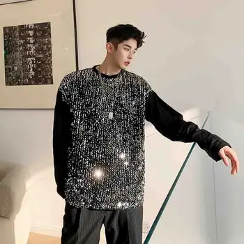 Мъжка с дълъг ръкав фризьорски салон долната цветовата гама на пуловер пролетта и есента корейската версия мъжки свободна тениска пайети pers