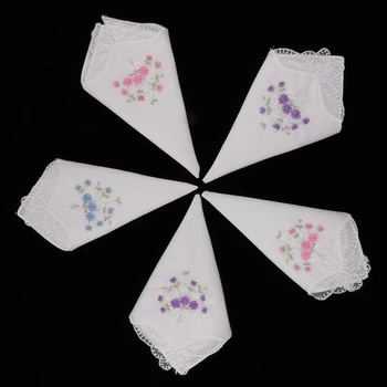 5 бр жени дами памучни носни кърпички цветни бродирани дантели пеперуда край