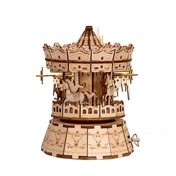 3D дървена Музикална Въртележка ковчег САМ модел пъзел Kit творчески подаръци за деца и възрастни