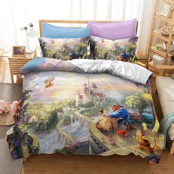 Красавицата и звяра спално бельо единичен размер на Princess Belle пухени завивки за деца спалня декор с две Единични легла и спално бельо Queen set