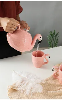 Изискан 3D фламинго посуда, комплекти, супер за красота кафе, чаша по чаша, чайник момиче, подарък за Рожден Ден, кана за кафе и чай комплект Коледен подарък
