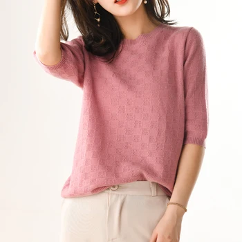 Меки нови Пуловери за жени мериносова вълна възли пуловери дами Половината ръкави 3 цвята Oneck скок облекло