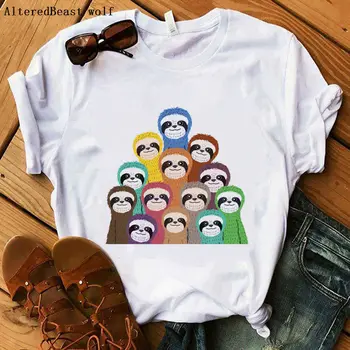 Ленивец Майк Духът ми любимци печат жени harajuku върховете риза женски забавен графичен ленивец тениска с къс ръкав мода сладки дрехи