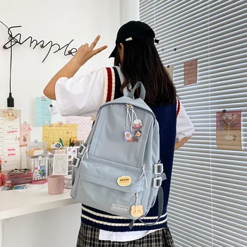 Корейски стил раница за жени Ins гореща разпродажба ежедневни проста странични джобове ретро Harajuku училищна чанта студентите отношение раница нов