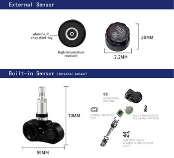 Гласови реклами LCD-сигнализация за налягането в гумите система за мониторинг на температурата на гумите предупреждение Digiral Smart Car TMPS USB и слънчевата енергия