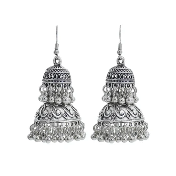Boho Афганистански Етнически Висящи Обеци Jhumka За Жени Pendient Gold Gyspy Silver Color Bell Ladies Indian Earring Turkey Jewelry