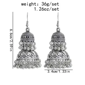Boho Афганистански Етнически Висящи Обеци Jhumka За Жени Pendient Gold Gyspy Silver Color Bell Ladies Indian Earring Turkey Jewelry