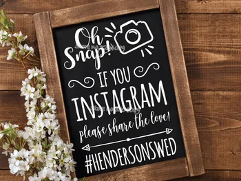 за instagram instagram share the love words Wooden board sticker Wedding instagram sign Custom hashtag Art decal EA541
