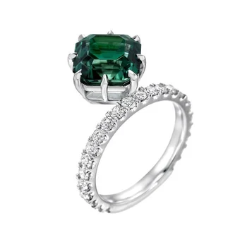 BIJOX STORY Fashion Silver 925 Ring with Emerald Gemstone Fine Jewelry for Female Wedding Engagement Party Gift Wholesale Rings