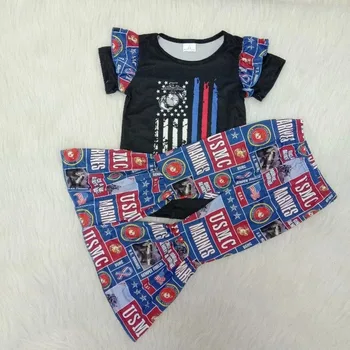 Търговия на едро с детски бутик Baby Момичета Дрехи Set Blue Tie Боядисват риза с къс ръкав свирки панталони модерен О-образно деколте младенческий облекло