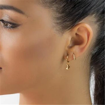 BOAKO Ins Little Moon обици за жени 925 сребро обеци, които висят пиърсинг бижута ушни маншет Pendientes Обеци#19