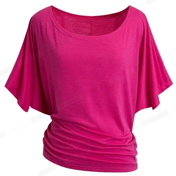 Ница-forever Women Summer Solid Color Chic Batwing T-shirt Casual Губим Tees върховете bty157