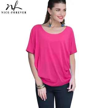 Ница-forever Women Summer Solid Color Chic Batwing T-shirt Casual Губим Tees върховете bty157