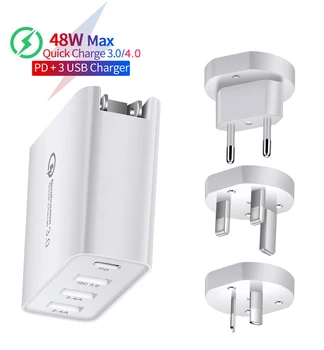 48W Quick Charger PD Type C C USB Charger for iPhone 7 8 Samsung Tablet Huawei Fast Wall Charger QC 3.0 US EU, UK AU Plug Adapter
