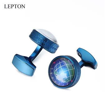 Нов Глобус на Земята копчета за ръкавели син цвят лептон от неръждаема стомана, въртящ се глобус на планетата Земя, карта на света, копчета за ръкавели за мъже подарък