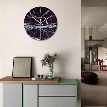 Скандинавските модерни кръгли стенни часовници творчески стенни часовници за всекидневна кухня, офис, спалня мраморни часовници прости декоративни W50