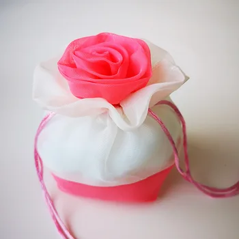 Розова форма на Drawstring мини чанта за опаковане калъф за партията благоволението на чанта бонбони Бонбони с цвят на полиестерни нишки подарък чанта за монети, ключове