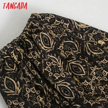 Tangada Spring Fashion Women Vintage Print Shirt Dress V образно деколте с дълъг ръкав Ladies Губим Strethy Waist Mini Dress Vestidos 5Z29