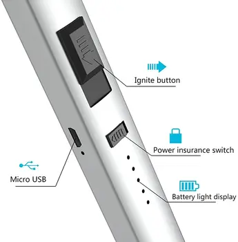 Електродъгово запалка плазмена електродъгово запалка дълга USB зареждане, се използва за свещи, газови печки, барбекю къмпинг