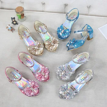 Принцеса момиче партия обувки децата сандали цветни пайети обувки на високи токчета момичета сандали Peep Toe лято Детски обувки CSH813