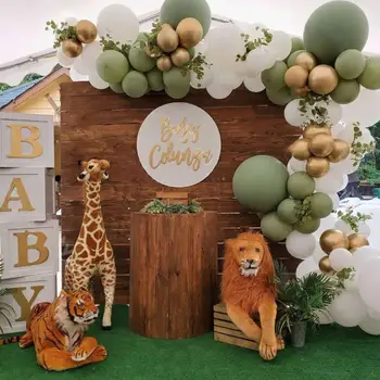 118 бр. градински чай зелен балон венец арка комплект ретро зелен балон джунгла животни на тема рожден ден Globos Baby Shower деца украса