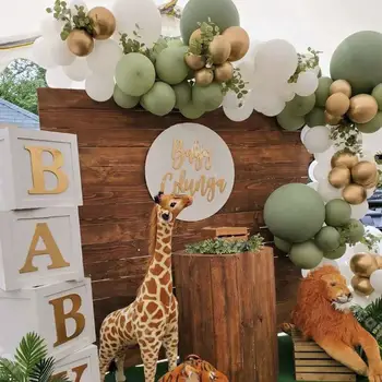 118 бр. градински чай зелен балон венец арка комплект ретро зелен балон джунгла животни на тема рожден ден Globos Baby Shower деца украса