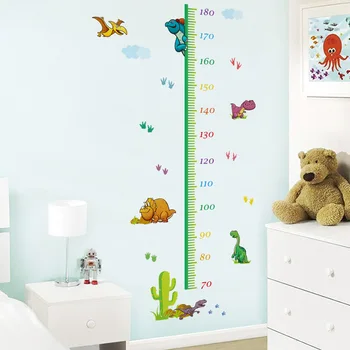 Карикатура динозавър Височина мярка стикер за стена за детски стаи диаграма на растежа на детска стая декор изкуството на стената за декорация на дома аксесоари