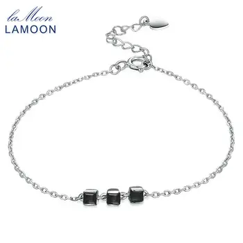 Lamoon 2 мм натурален квадратен черен или 925 стерлинги сребърни гривни верига Чар бижута S925 LMHI016