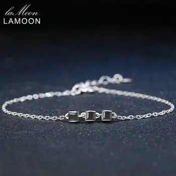Lamoon 2 мм натурален квадратен черен или 925 стерлинги сребърни гривни верига Чар бижута S925 LMHI016