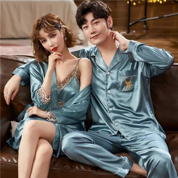 Марка двойка на леда коприна дамски пижами високо качество на мода домашно облекло пижама комплект луксозни жени жилетка от две части, костюм пижами и комплекти