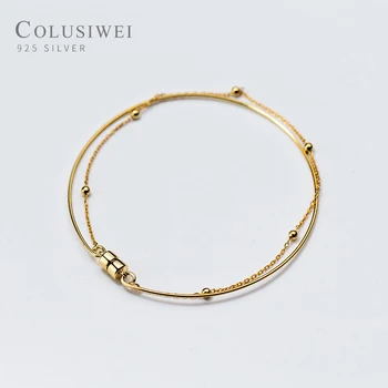 Colusiwei New 925 Sterling Sliver Gold Color Light Beads Chain Bracelet & Гривна for Women Fashion Simple Bracelet Fine Jewelry