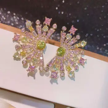 HIBRIDE луксозни многоцветни цветя дизайн ААА пълен кубичен цирконий обеци партия сватбени пръстени обеци, бижута E-554