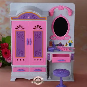 За кукли Барби кабинет хардуер пластмасова играчка с лесен тоалетка с шкаф, шкаф комплект да играят празничен подарък на момиче направи си САМ