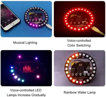 24-битов RGB LED Околовръстен модул за програмиране на платки за разширяване на гласово управление + USB кабел Starter Kit за би би си Microbit Micro:bit