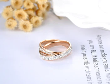 ZooMango rose gold цвят 2 пръстени за навиване, заедно неръждаема стомана, планински кристал, бижута никога не изчезна за жени/момичета подарък ZR18055