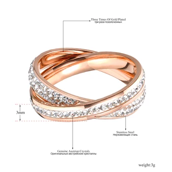 ZooMango rose gold цвят 2 пръстени за навиване, заедно неръждаема стомана, планински кристал, бижута никога не изчезна за жени/момичета подарък ZR18055