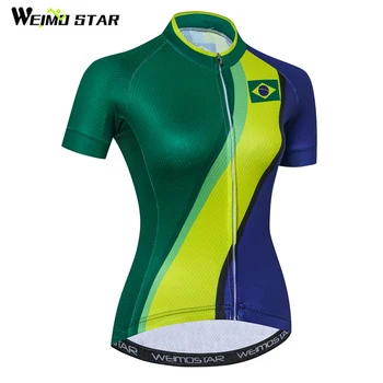 Weimostar Brazil Team Cycling Women Jersey Top Summer Downhill Bike Jersey Quick Dry МТБ Bicycle Jersey Racing Cycling Clothing