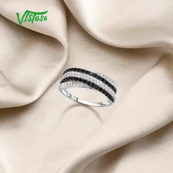 VISTOSO златни пръстени за жени оригинален пръстен от бяло злато 9K 375 блестящ бял CZ Черно шпинел обещание група пръстени са изящни бижута