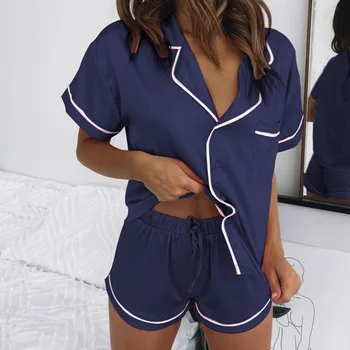 2 бр изкуствена коприна сатен пижама комплект шорти дамски пижами Коледа пижами Pijama Mujer домашен костюм Sleep Loungewear PJS