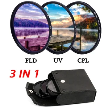 3 в 1 професионален комплект филтри за снимки с чанта UV+CPL+FLD за пистолет за обектива на камерата Nikon 49/52/55/58/62/67/72/77MM