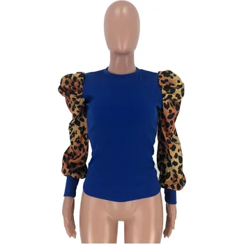 2020 нова мода нов бутер ръкав дамски блузи, ризи секси леопард мозайка на тениски, блузи червен черен син