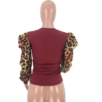 2020 нова мода нов бутер ръкав дамски блузи, ризи секси леопард мозайка на тениски, блузи червен черен син