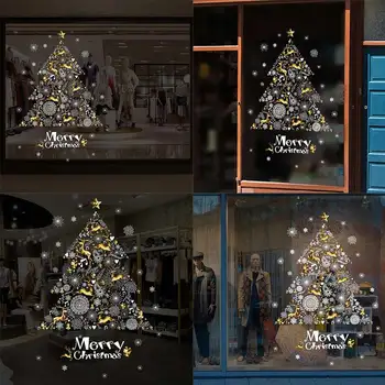 Коледен Магазин За Декориране На Прозореца Творчески Подвижни Стикери За Стена Коледна Елха Елен Изкуство Плакат На Домашен Интериор Аксесоари
