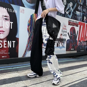 2020 панталони-карго жени корейски стилът Harajuku панталони за жени градинска облекло графити широки панталони хип-хоп естетически панталони жени