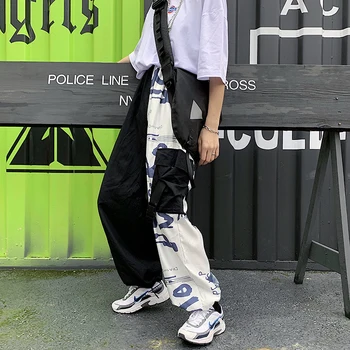 2020 панталони-карго жени корейски стилът Harajuku панталони за жени градинска облекло графити широки панталони хип-хоп естетически панталони жени