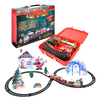 Коледа електрически железопътен вагон детска играчка електрическа играчка влак на жп комплект състезанието автомобилното движение изграждане на играчки за коледни подаръци