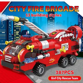 Град пожарна станция камиони пожарна кола строителни блокове 6в1 пожарната команда хеликоптер, лодка цифри тухли играчки на децата